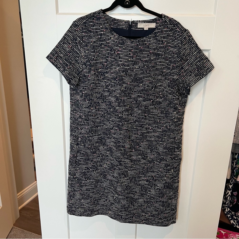 Navy Spotted LOFT Dress Size 14